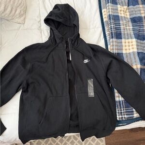 Nike Black Full-Zip Hooded Sweatshirt with White Swoosh